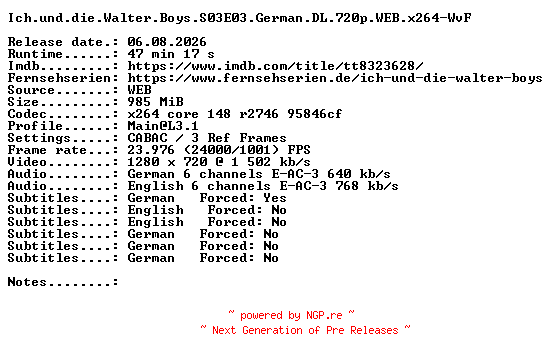 NFO for the release Ich.und.die.Walter.Boys.S03E03.German.DL.720p.WEB.x264-WvF by WvF