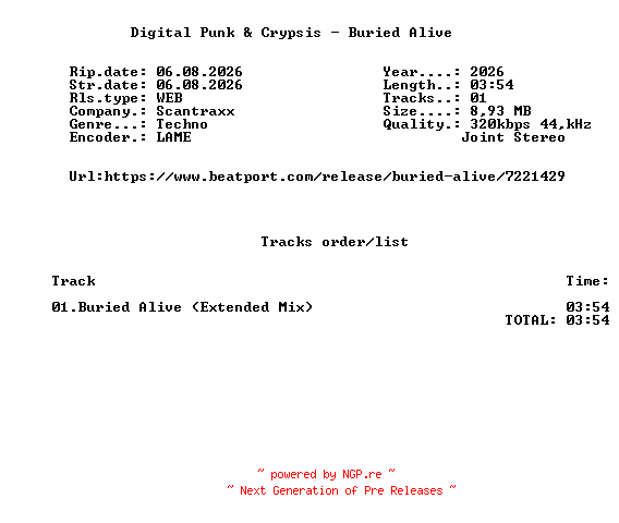 NFO for the release Digital_Punk_And_Crypsis_-_Buried_Alive-(SCAN716D)-SINGLE-WEB-2026-FMC by FMC