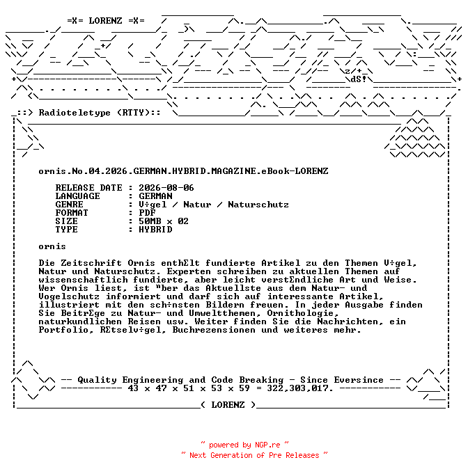 NFO for the release ornis.No.04.2026.GERMAN.HYBRID.MAGAZINE.eBook-LORENZ by LORENZ