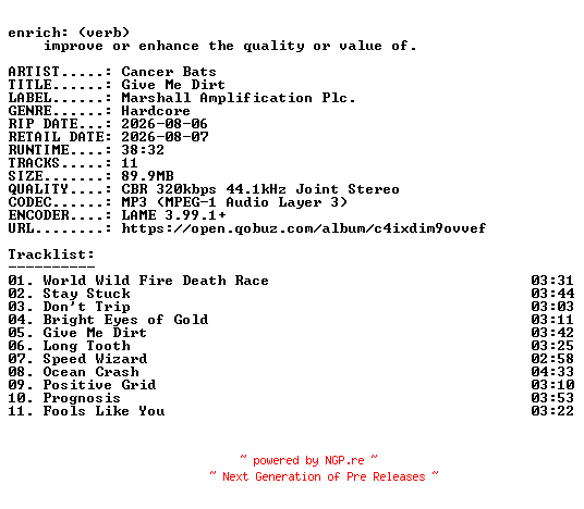 NFO for the release Cancer_Bats-Give_Me_Dirt-WEB-2026-ENRiCH by ENRiCH