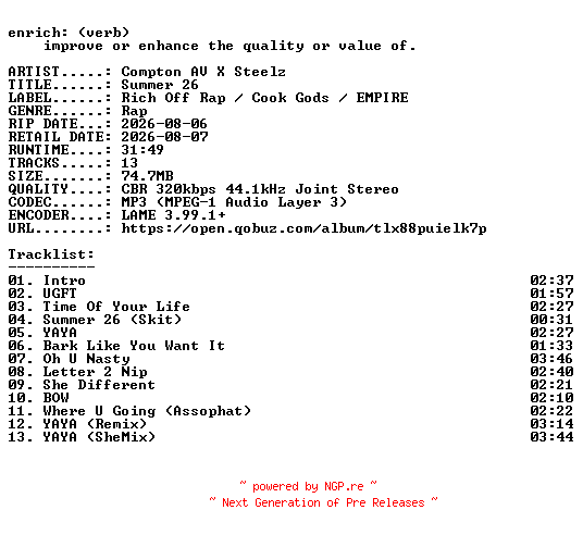 NFO for the release Compton_AV_X_Steelz-Summer_26-WEB-2026-ENRiCH by ENRiCH