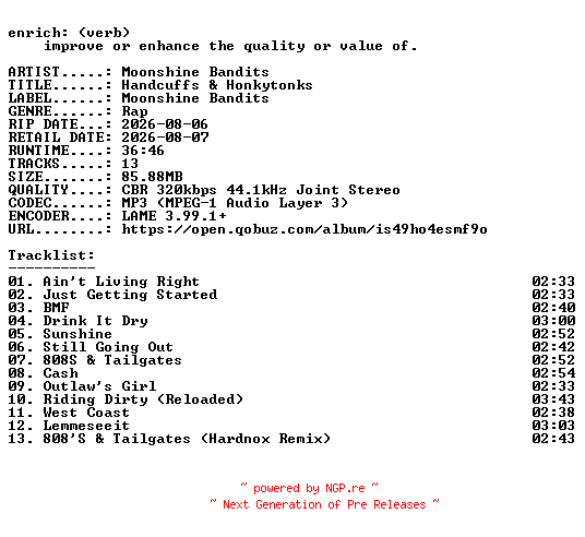 NFO for the release Moonshine_Bandits-Handcuffs_and_Honkytonks-WEB-2026-ENRiCH by ENRiCH