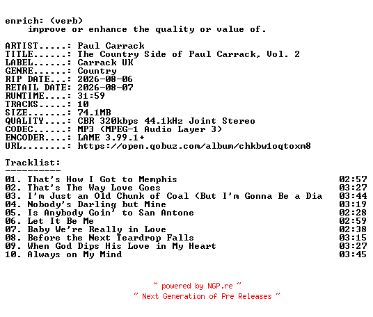 NFO for the release Paul_Carrack-The_Country_Side_of_Paul_Carrack_Vol._2-WEB-2026-ENRiCH by ENRiCH