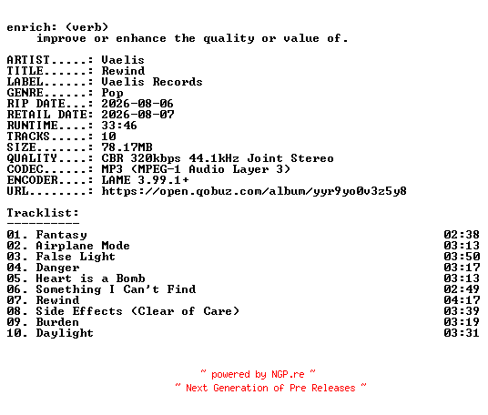 NFO for the release Vaelis-Rewind-WEB-2026-ENRiCH by ENRiCH