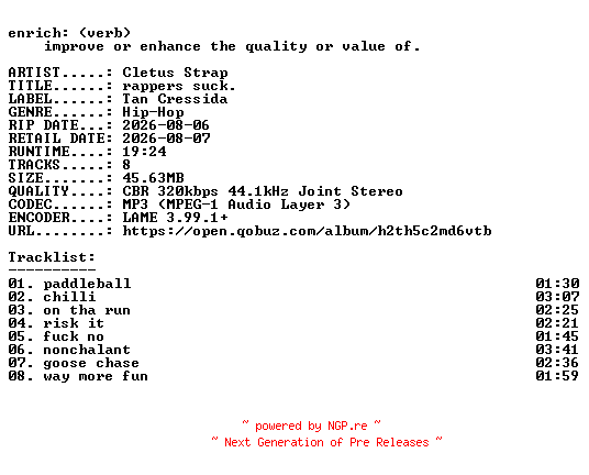 NFO for the release Cletus_Strap-rappers_suck.-EP-WEB-2026-ENRiCH by ENRiCH