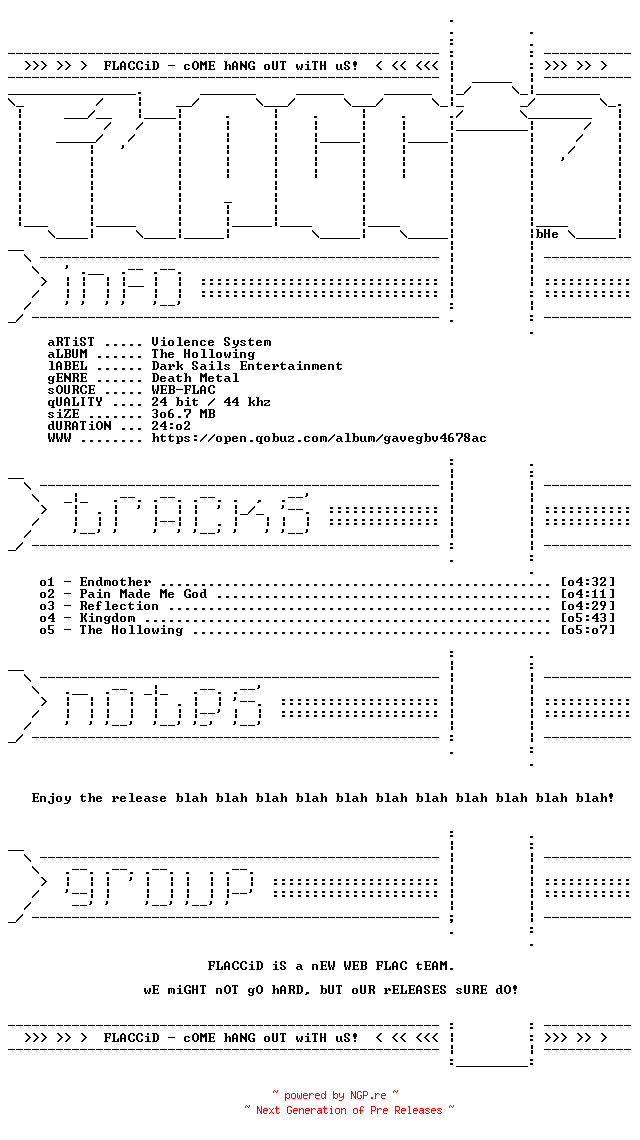 NFO for the release Violence_System-The_Hollowing-EP-24BIT-44KHZ-WEB-FLAC-2026-FLACCiD by FLACCiD