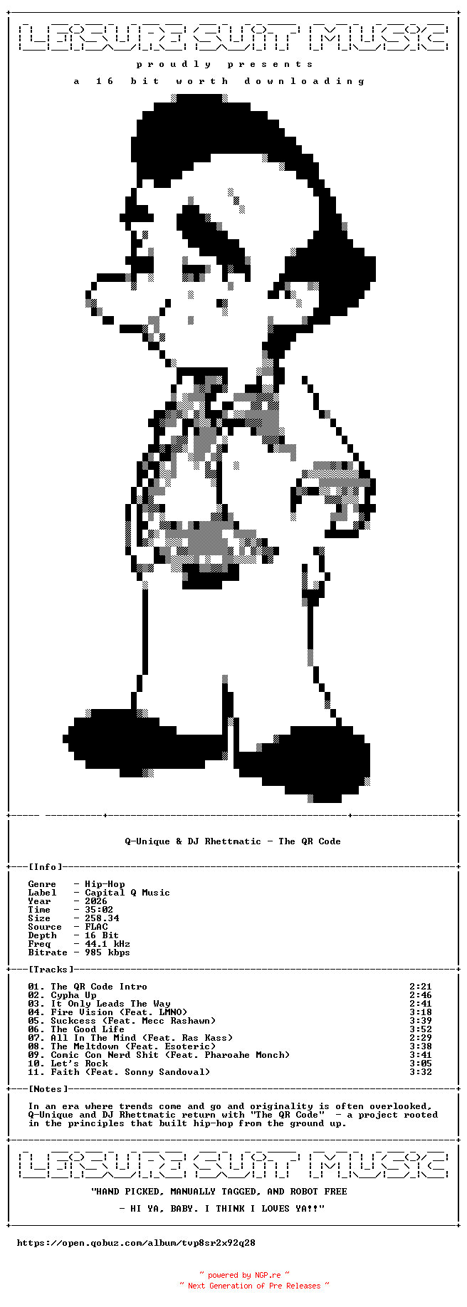 NFO for the release Q-Unique_And_DJ_Rhettmatic-The_QR_Code-16BIT-WEB-FLAC-2026-LSM by LSM