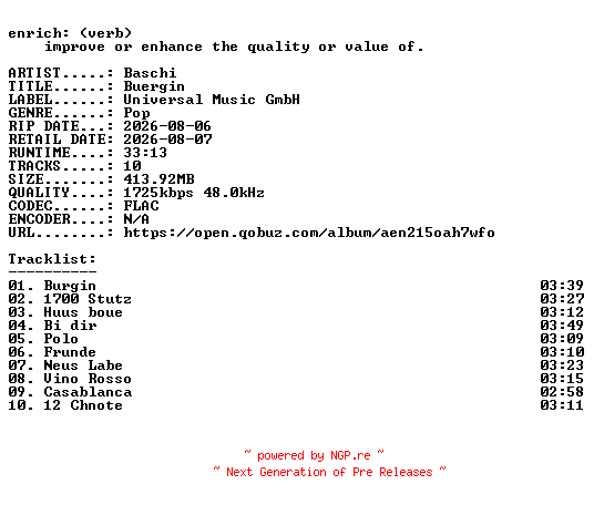 NFO for the release Baschi-Buergin-CH-24BIT-WEB-FLAC-2026-ENRiCH by ENRiCH