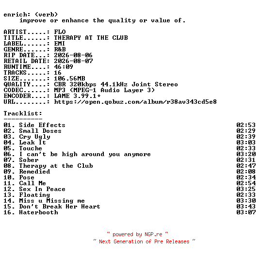 NFO for the release FLO-THERAPY_AT_THE_CLUB-WEB-2026-ENRiCH by ENRiCH