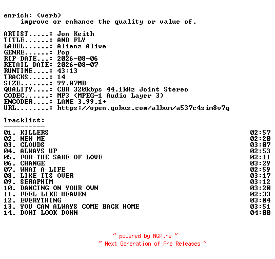 NFO for the release Jon_Keith-AND_FLY-WEB-2026-ENRiCH by ENRiCH