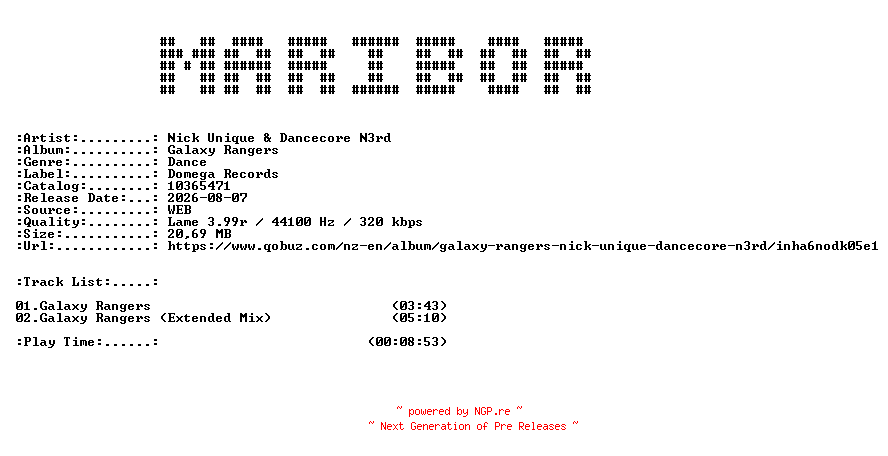 NFO for the release Nick_Unique_and_Dancecore_N3rd-Galaxy_Rangers-(10365471)-WEB-2026-MARiBOR by MARiBOR