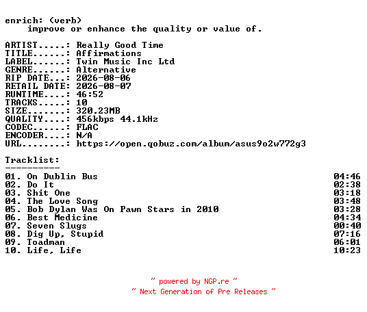 NFO for the release Really_Good_Time-Affirmations-16BIT-WEB-FLAC-2026-ENRiCH by ENRiCH