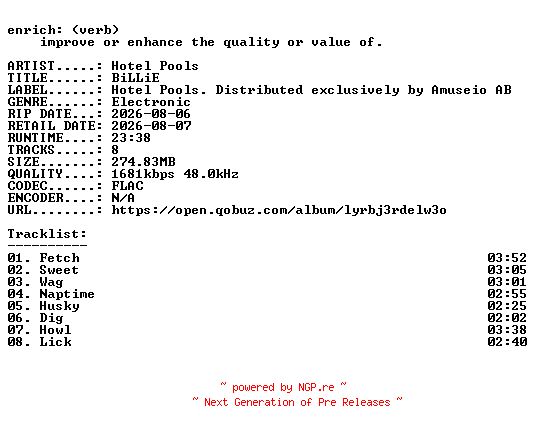 NFO for the release Hotel_Pools-BiLLiE-24BIT-WEB-FLAC-2026-ENRiCH by ENRiCH