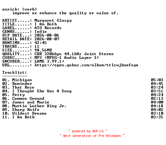 NFO for the release Margaret_Glaspy-I_Am_Both-WEB-2026-ENRiCH by ENRiCH