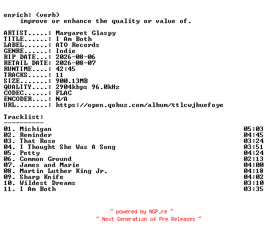 NFO for the release Margaret_Glaspy-I_Am_Both-24BIT-WEB-FLAC-2026-ENRiCH by ENRiCH