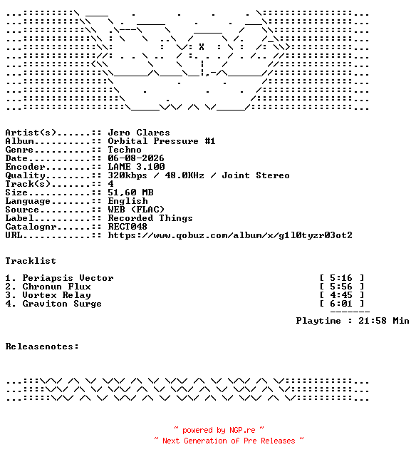 NFO for the release Jero_Clares-Orbital_Pressure_1-RECT048-WEB-2026-WAV by WAV