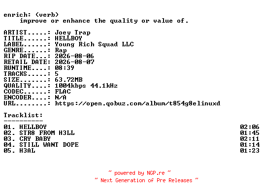 NFO for the release Joey_Trap-HELLBOY-EP-16BIT-WEB-FLAC-2026-ENRiCH by ENRiCH