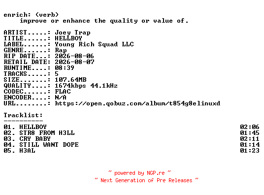 NFO for the release Joey_Trap-HELLBOY-EP-24BIT-WEB-FLAC-2026-ENRiCH by ENRiCH