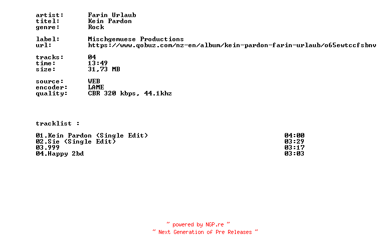 NFO for the release Farin_Urlaub_-_Kein_Pardon-WEB-DE-2026-BITCOINS by BITCOINS