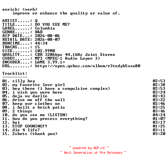 NFO for the release Q-DO_YOU_SEE_ME-WEB-2026-ENRiCH by ENRiCH