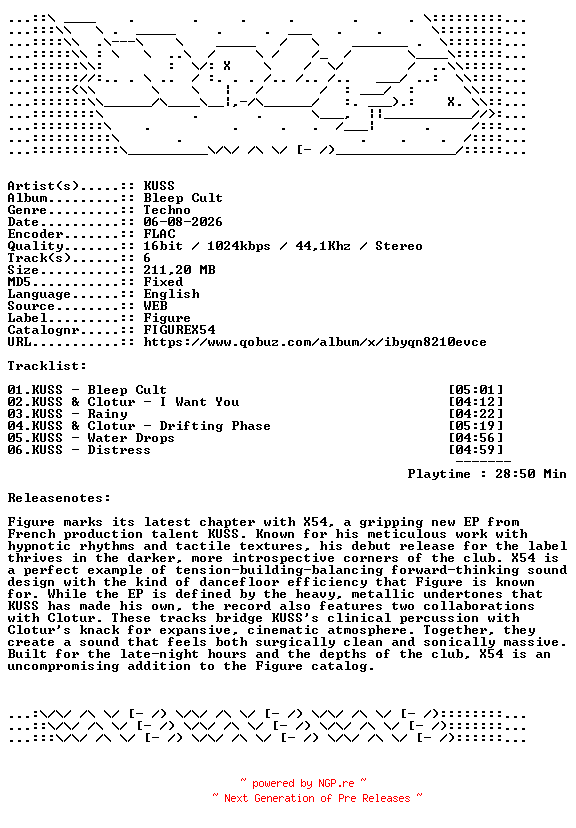 NFO for the release KUSS-Bleep_Cult-FIGUREX54-16BIT-WEB-FLAC-2026-WAVED by WAVED