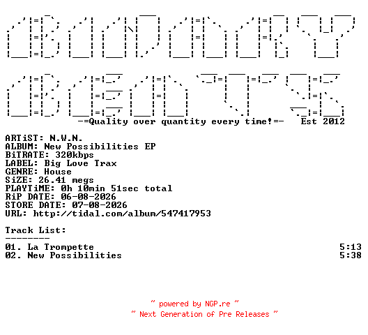 NFO for the release N.W.N.-New_Possibilities_EP-(BLTR030)-WEB-2026-BB by BB