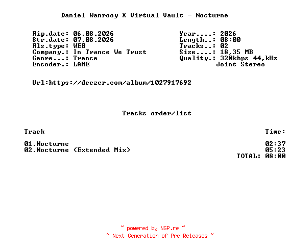 NFO for the release Daniel_Wanrooy_X_Virtual_Vault_-_Nocturne-(ITWT865-0)-WEB-2026-FMC by FMC