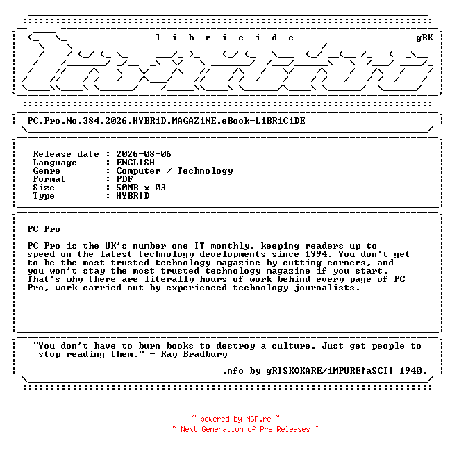 NFO for the release PC.Pro.No.384.2026.HYBRiD.MAGAZiNE.eBook-LiBRiCiDE by LiBRiCiDE