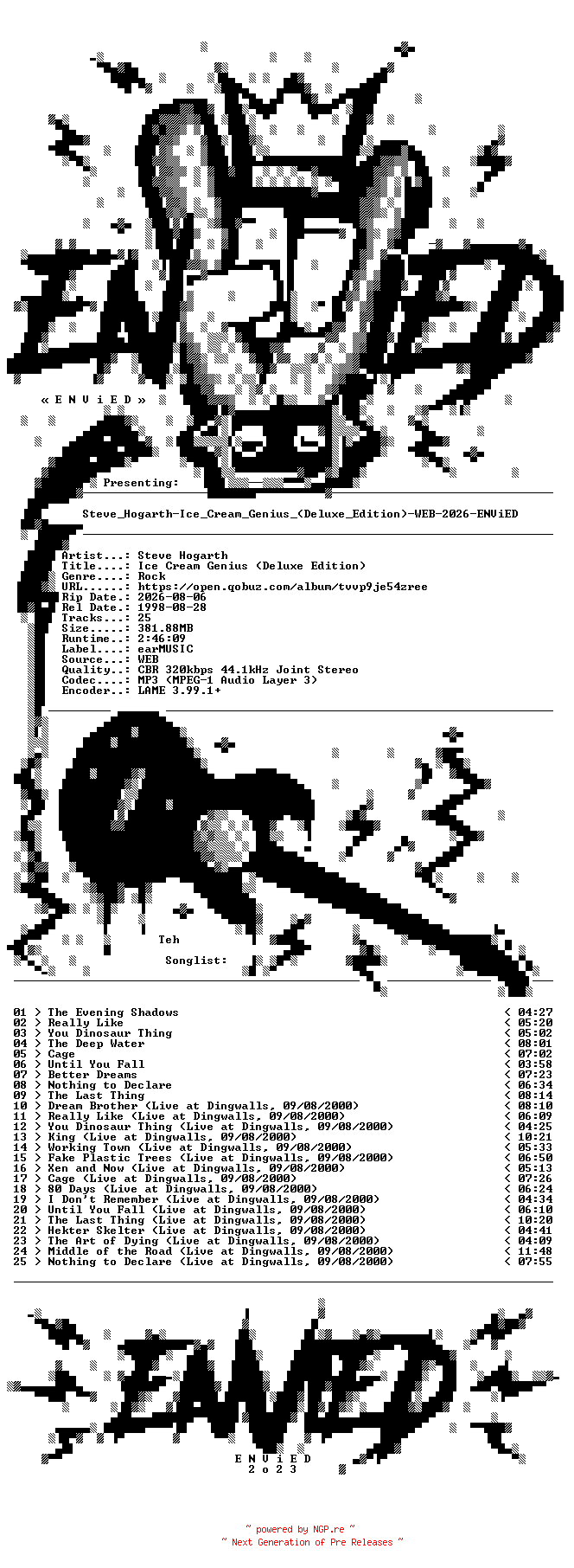NFO for the release Steve_Hogarth-Ice_Cream_Genius_(Deluxe_Edition)-WEB-2026-ENViED by ENViED