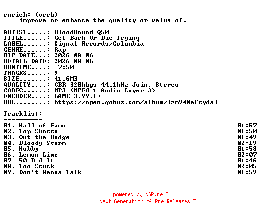 NFO for the release BloodHound_Q50-Get_Back_Or_Die_Trying-EP-WEB-2026-ENRiCH by ENRiCH