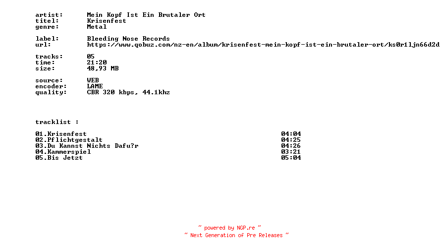 NFO for the release Mein_Kopf_Ist_Ein_Brutaler_Ort_-_Krisenfest-WEB-DE-2026-BITCOINS by BITCOINS