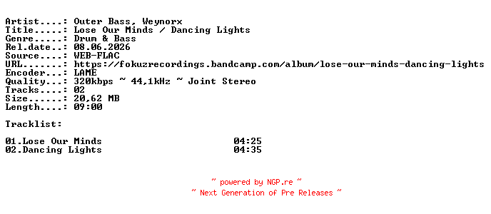 NFO for the release Outer_Bass_and_Weynorx-Lose_Our_Minds__Dancing_Lights-(FOKUZ436)-WEB-2026-IND by IND