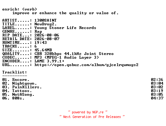 NFO for the release 1300SAINT-NewDrug2.-EP-WEB-2026-ENRiCH by ENRiCH