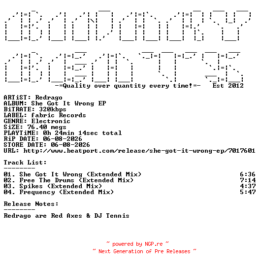 NFO for the release Redrago-She_Got_It_Wrong_EP-(FRO047)-WEB-2026-BB by BB