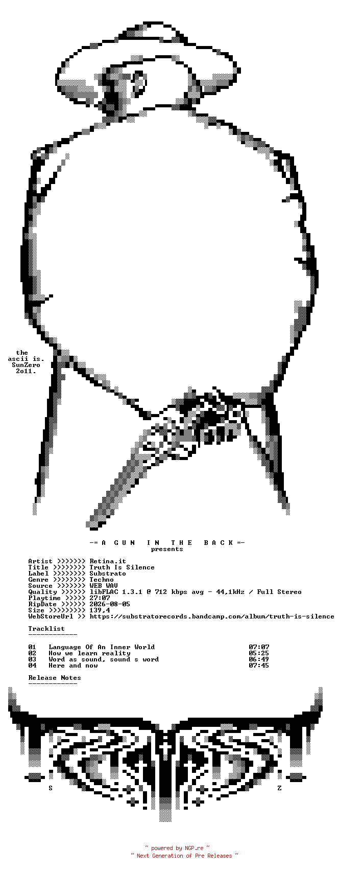 NFO for the release Retina.it-Truth_Is_Silence-(SUB005)-16BIT-WEB-FLAC-2017-AGITB by AGITB