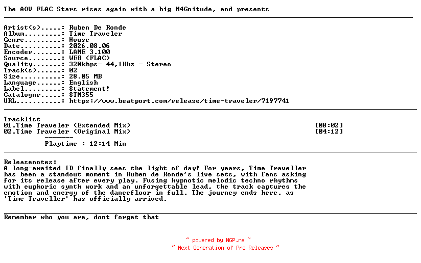 NFO for the release Ruben_De_Ronde-Time_Traveler-(STM355)-WEB-2026-AOV by AOV