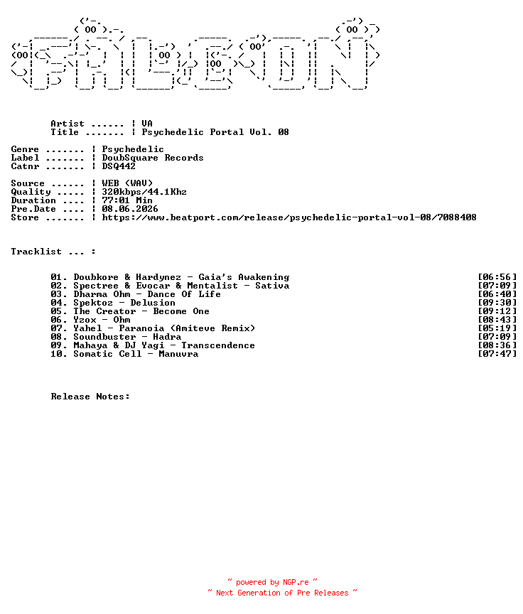 NFO for the release VA-Psychedelic_Portal_Vol._08-(DSQ442)-WEB-2026-FALCON by FALCON