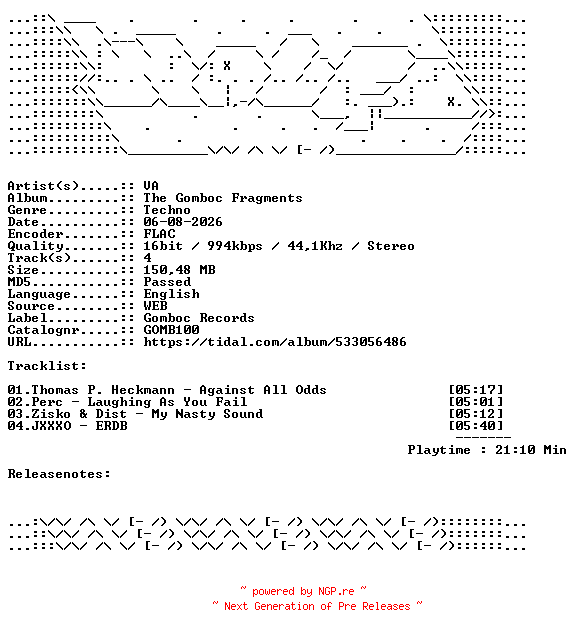 NFO for the release VA-The_Gomboc_Fragments-GOMB100-16BIT-WEB-FLAC-2026-WAVED by WAVED