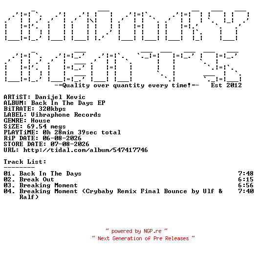 NFO for the release Danijel_Kevic-Back_In_The_Days_EP-(VIBR029)-WEB-2026-BB by BB
