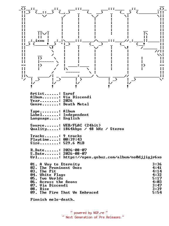 NFO for the release Sarof-Via_Discendi-24BIT-WEB-FLAC-2026-MOONBLOOD by MOONBLOOD