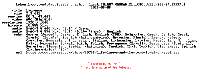 NFO for the release Leben.Larry.und.das.Streben.nach.Unglueck.S01E07.GERMAN.DL.1080p.WEB.h264-SAUERKRAUT by SAUERKRAUT