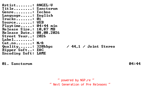 NFO for the release ANGEL-V-Sanctorum-SINGLE-WEB-2026-XTC_iNT by XTC_iNT