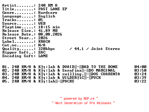 NFO for the release 240_KM_H-FAST_LANE_EP-WEB-2026-XTC_iNT by XTC_iNT
