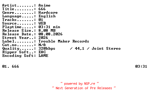 NFO for the release Anime-666-SINGLE-WEB-2026-XTC_iNT by XTC_iNT