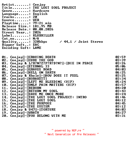 NFO for the release Ceejay-THE_LOST_SOUL_PROJECT-WEB-2026-XTC_iNT by XTC_iNT