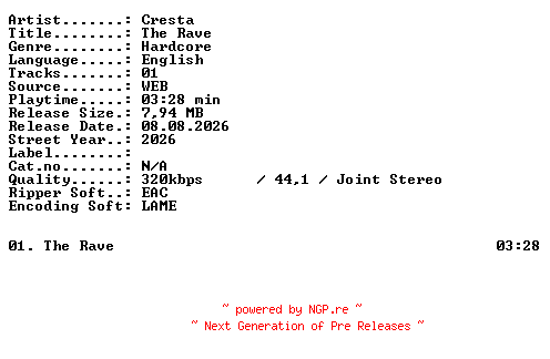 NFO for the release Cresta-The_Rave-SINGLE-WEB-2026-XTC_iNT by XTC_iNT