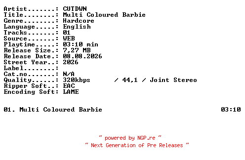 NFO for the release CUTDWN-Multi_Coloured_Barbie-SINGLE-WEB-2026-XTC_iNT by XTC_iNT