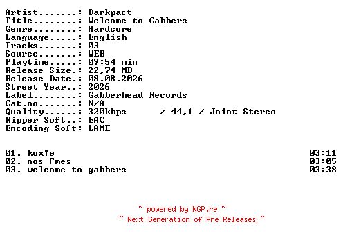 NFO for the release Darkpact-Welcome_to_Gabbers-WEB-2026-XTC_iNT by XTC_iNT
