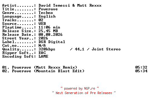NFO for the release David_Temessi_and_Matt_Rexxx-Powerave-WEB-2026-XTC_iNT by XTC_iNT