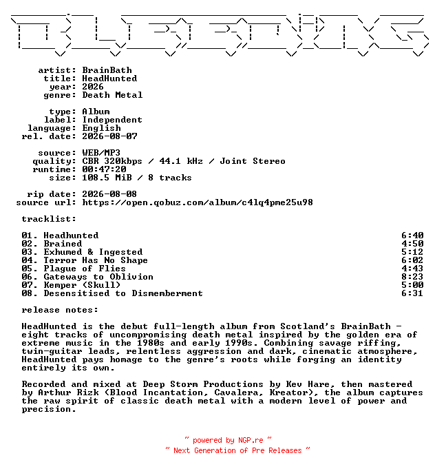 NFO for the release BrainBath-HeadHunted-WEB-2026-BLEEDiNG by BLEEDiNG
